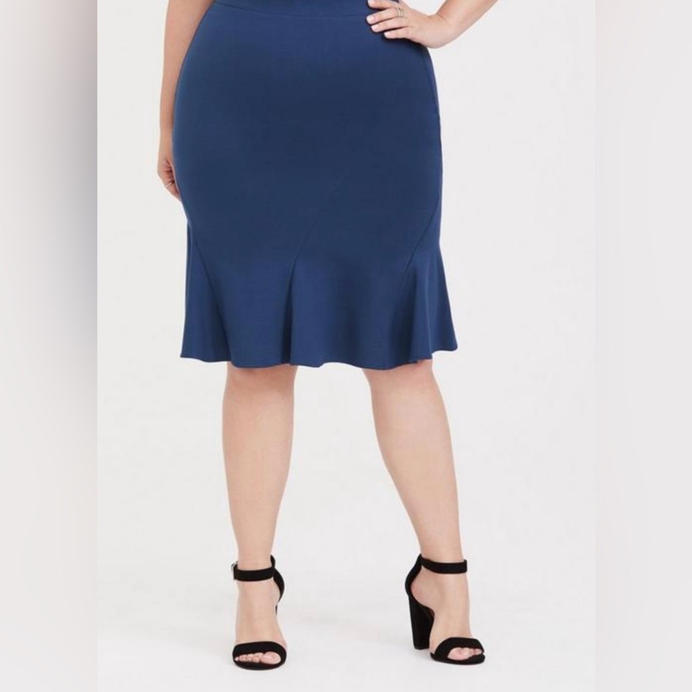 Torrid Navy Flounce Pencil Skirt